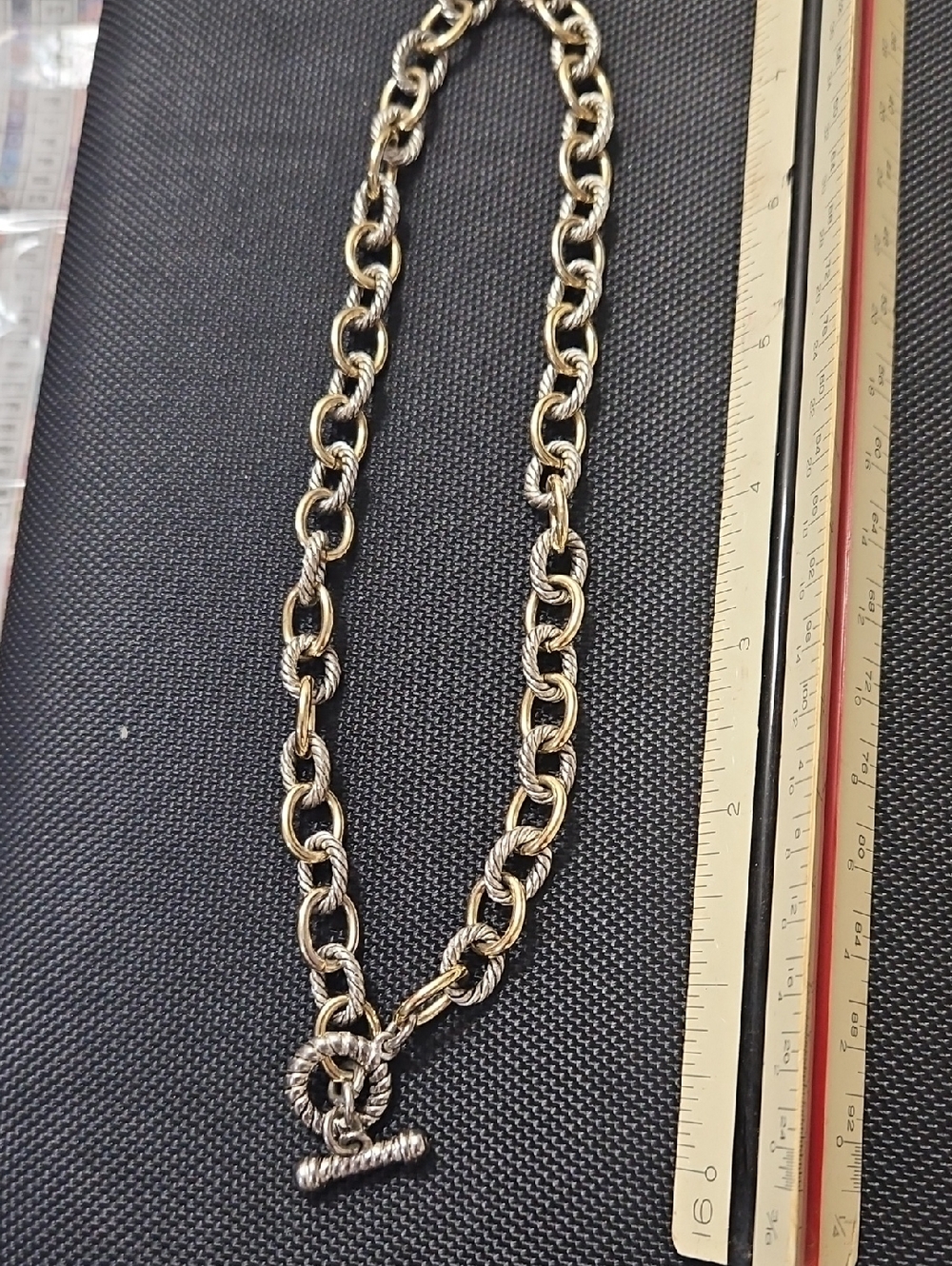 Two-Tone Gold & Silver Rope Chain Toggle Necklace - Women Jewelry